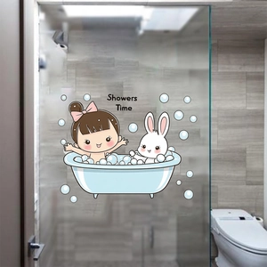 Cute Cartoon Girl Rabbit In Bathtub Wall Sticker Showers Time Waterproof PVC Decal For Bathroom Kids Room Home Decor