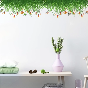 Stickers muraux style jardin avec herbe verte, fleurs colorées et papillons pour la maison