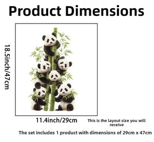 Detailed wall sticker size chart showing 29x47cm dimensions for panda bamboo decals