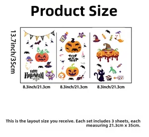 Detail view showing 3 sheets of Halloween wall stickers with pumpkins and ghost patterns