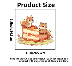 Tableau des tailles détaillé montrant 24,3x29cm pour stickers muraux écureuil