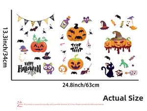 Detail view of Halloween wall stickers with pumpkins and bats on a white background