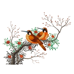 Traditional oriental bird and tree branch wall sticker for home decor on white background