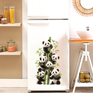 Cute panda wall stickers featuring six cartoon pandas on bamboo for home decoration