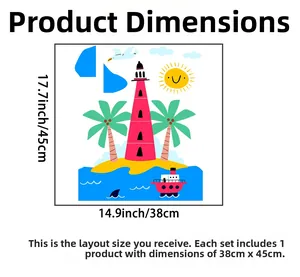 Sheet layout of nautical wall stickers featuring lighthouse and palms in 38x45 cm size