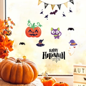 Halloween pumpkin and ghost window stickers set for festive home wall decoration