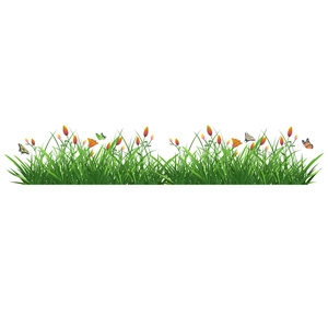 Stickers muraux avec herbe verte tulipes et papillons colorés sur fond blanc pur