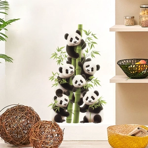 Cute Panda Climbing Bamboo Wall Stickers For Kids Room Decor Waterproof PVC Cartoon Animal Wall Decals Nursery Art Mural