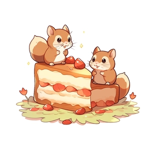 Stickers muraux écureuils et gâteau aux fraises pour décoration de chambre style dessin animé
