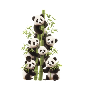 Cute cartoon panda and green bamboo wall stickers for nursery and living room decor