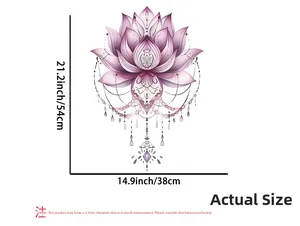Vue détaillée du sticker mural mandala lotus violet montrant les dimensions 54x38 cm