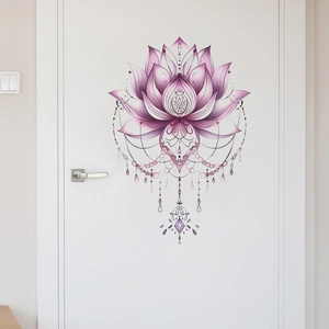 Sticker mural lotus mandala violet élégant avec éléments de pendentif pour la maison
