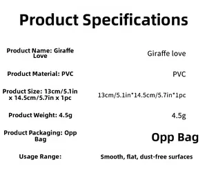 Detailed product specifications and size dimensions for the Giraffe love PVC wall sticker