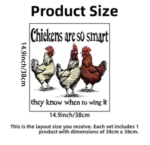 Detailed size chart for the realistic rooster wall stickers showing 14.9 inch dimensions