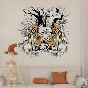 Halloween wall stickers featuring skeletons and death figures for living room decor