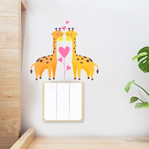 Romantic cartoon giraffe wall sticker with pink hearts for bedroom home wall decor