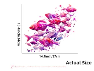 Detailed size specifications for geometric pink and purple school of fish wall decals