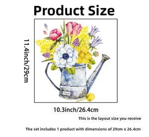Watercolour floral sticker dimensions 29x26.4cm featuring tulips in a blue vintage teapot