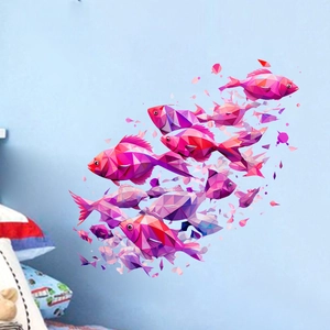 Geometric Fish School Wall Stickers Low Poly Art PVC Self Adhesive Wall Decals For Living Room Bedroom Bathroom Home Decor
