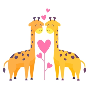 Romantic giraffe wall stickers with pink hearts for cozy bedroom and living room decor