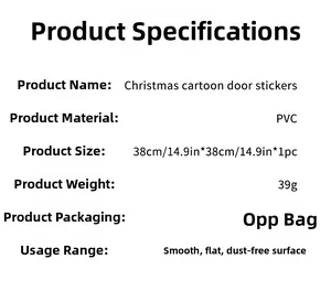 Tableau détaillé des tailles et matériaux pour stickers de porte de Noël en PVC