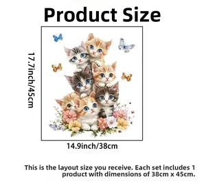 Detaillierte Übersicht süßer Katzenaufkleber mit Blumenmustern, Maße 38cm mal 45cm