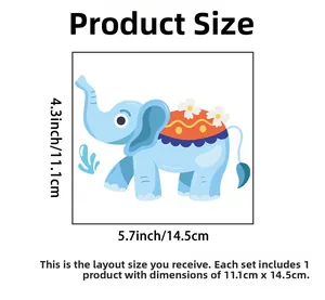 Dimensions détaillées du produit pour l'autocollant mural éléphant bleu