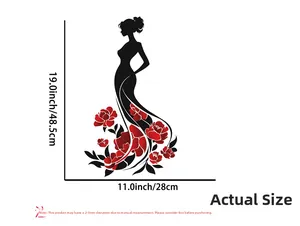 Detailed dimensions of rose flower woman silhouette wall sticker measuring 48.5 by 28 cm