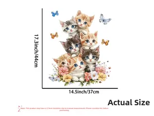 Maßangaben für süße Katzen-Wandsticker mit Blumen- und Schmetterlings-Motiven