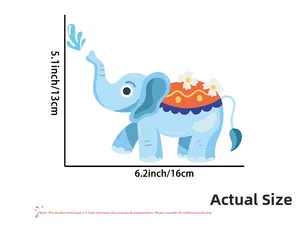 Guide des dimensions du sticker mural éléphant bleu avec mesures de 13x16cm