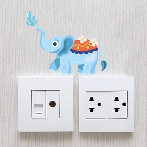 Autocollant mural éléphant bleu mignon pour décoration de l'interrupteur de chambre