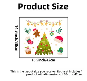 Christmas tree wall sticker set with gingerbread man and stars, sized 38cm by 42cm