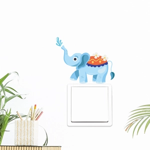 Mignon Autocollant Mural Éléphant Dessin Animé Jet d'Eau PVC Imperméable Motif Floral Décoration d'Interrupteur Maison