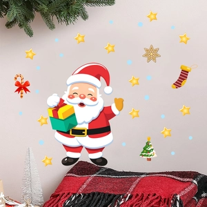 Détail de stickers muraux Père Noël avec étoiles et flocons pour décoration de fête