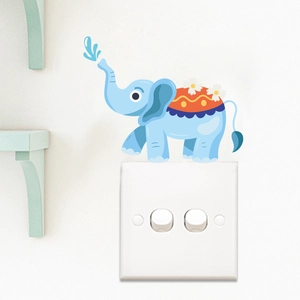 Sticker mural éléphant bleu mignon pour décoration d'interrupteur de chambre d'enfant