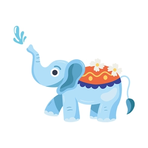 Sticker mural éléphant bleu mignon avec motifs floraux pour déco de chambre d'enfant