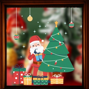 Adesivi natalizi per finestre con Babbo Natale, albero decorato e fiocchi di neve