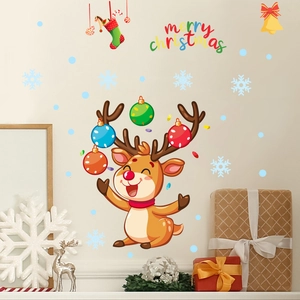 Stickers muraux de renne de Noël avec lettrage Merry Christmas pour décoration de fête