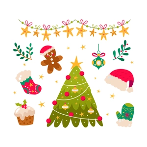 Christmas wall stickers set featuring Christmas tree, gingerbread man and festive decorations