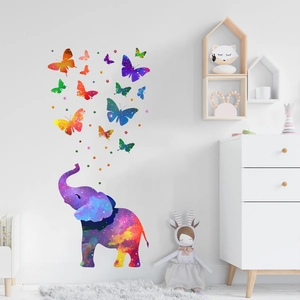 Colorful elephant and rainbow butterfly wall stickers for children's room home decor