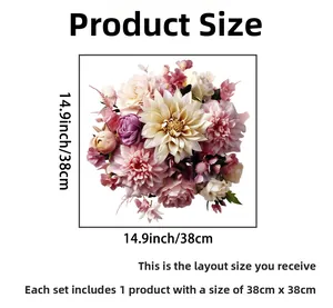 Floral wall decal sheet with pink and purple flower pattern, 38cm x 38cm size chart view