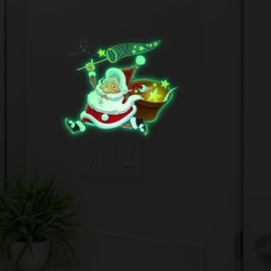 Sticker mural Père Noël phosphorescent avec effet lumineux vert dans l'obscurité
