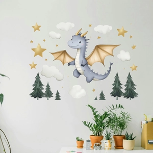 Cute watercolor dinosaur and cloud wall stickers set for children bedroom home decor