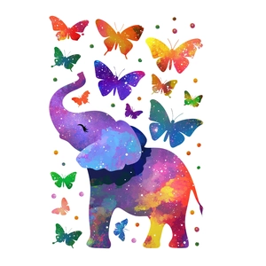 Colorful nebula elephant and 12 butterflies wall stickers set for home decor