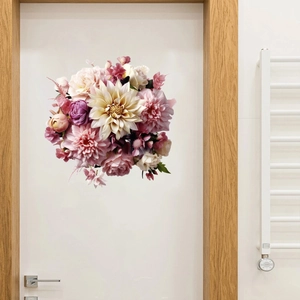 Floral wall decal with pink dahlias and roses for modern room and door decoration