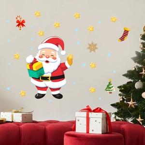 Stickers muraux Père Noël avec sapin et cadeaux pour décoration de chambre de Noël