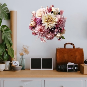 Elegant artificial dahlia and peony bouquet in soft pink and ivory for home room decoration