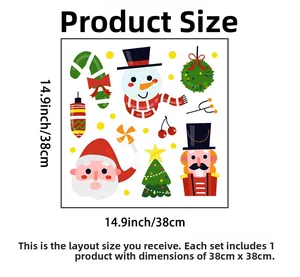 Detailed sheet of Santa and snowman wall decals measuring 38cm by 38cm for Christmas decor