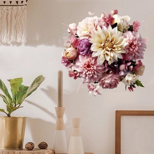 Large Pink Dahlia Flower Wall Sticker Self-Adhesive PVC Floral Mural Decal For Living Room Bedroom Home Wall Decoration