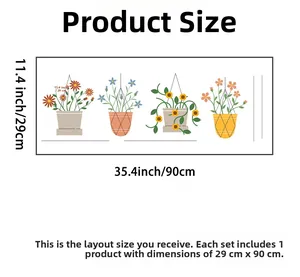 Detailed size specifications for hanging potted plant wall stickers measuring 29x90cm